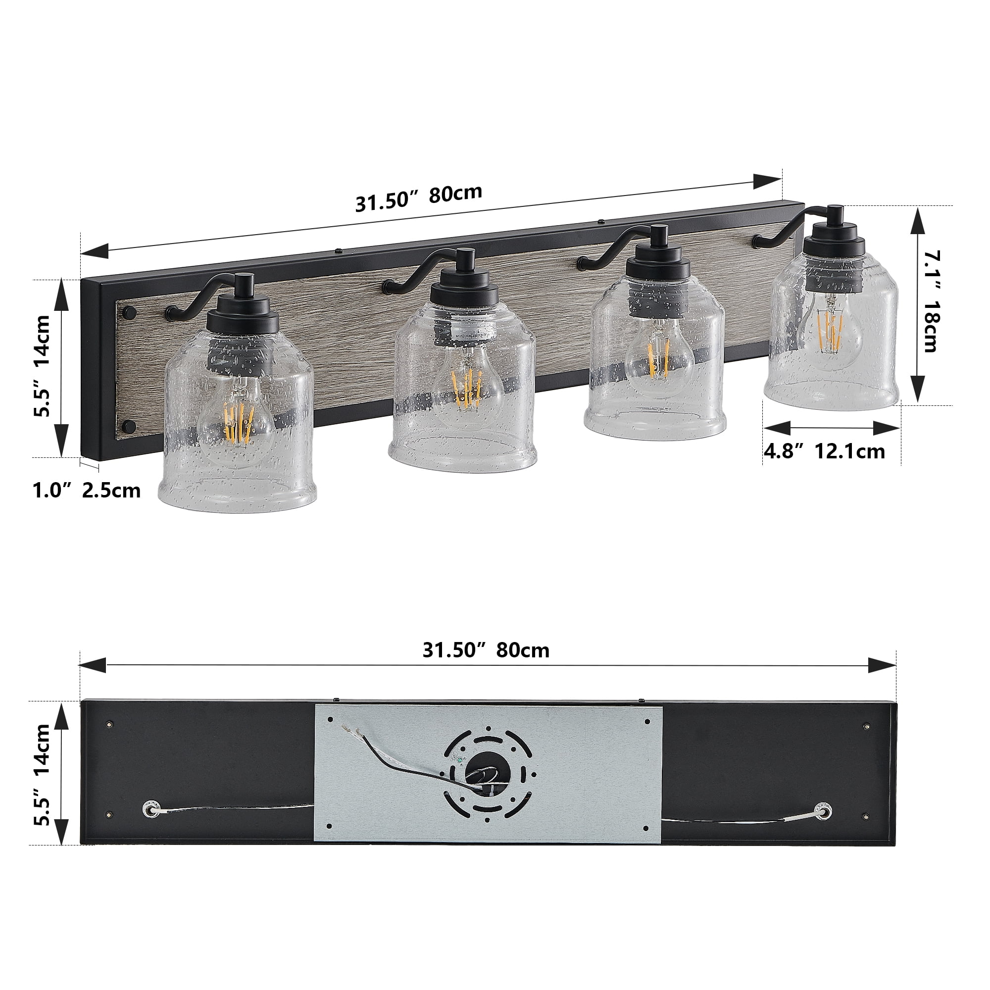 4-Light Farmhouse Bathroom Vanity Light, Brown Metal Vanity Light with Glass Shades,Rustic Wall Sconce Lighting Fixtures Over Mirror for Barhroom,Kitchen 31.5in