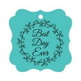 thumbnail image 1 of Darling Souvenir Custom Best Day Ever Wedding Party Tags Leaf Wreath Hang Tags-Turquoise-50 Tags, 1 of 1