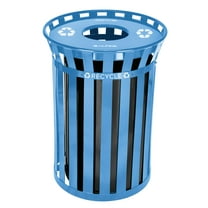 Alpine Commercial Outdoor Trash Can - 38 Gallon Heavy Duty Metal Garbage Can with Lid & Liner, All Weather Resistant, Perfect for Park, School. Parking, Beach (Blue - Open Top)