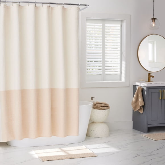 Better Homes and Gardens Tan Color Block Boucle Cotton/Poly Shower Curtain, 72" x 72"