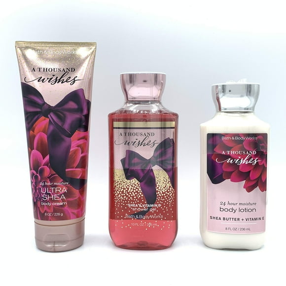 Mille Souhaits - Ensemble Cadeau de Bain 3 Pcs et Body Works - Mille Souhaits Lotion + Mille Souhaits Ultra Shea Triple Crème Hydratante + Mille Souhaits Gel Douche