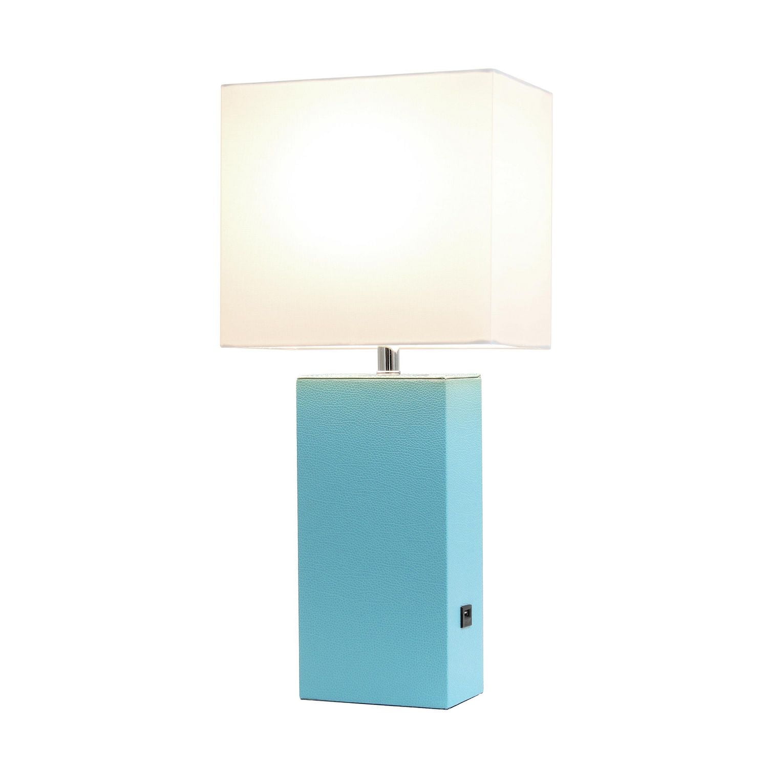Lampe de table design moderne en cuir élégant avec abat-jour USB et tissu blanc