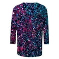 thumbnail image 4 of XAOFW Women's T-Shirts Carnival Sparkly Three Quarter Sleeve Crewneck Casual Sequins T Shirt Daily Wear Loose Fit Tee Shirts Party Night Trendy Cozy Tops, 4 of 4