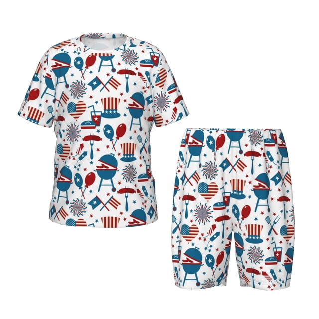 Fotbe Fourth Of July Party Pijama Estampada de 2 Piezas para Niños – Ropa de Dormir de Manga Corta Cómoda para Niños y Niñas, Camiseta y Shorts de Algodón-3X-Large