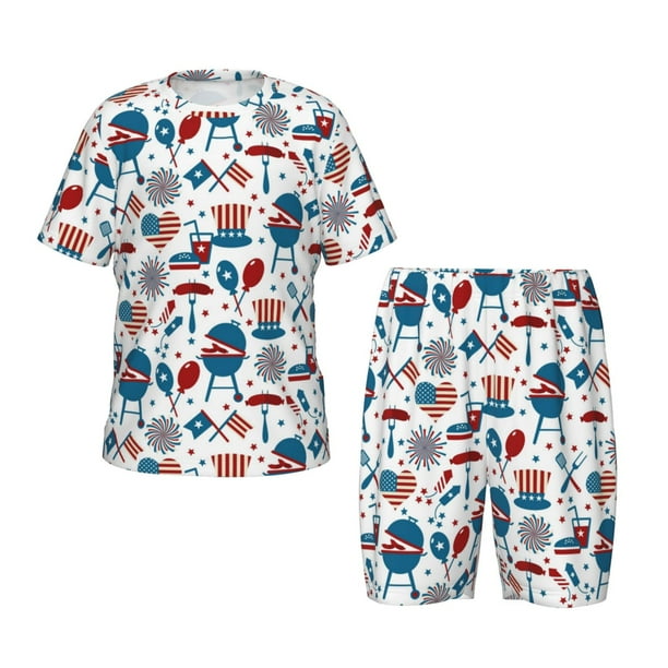 Balery Fourth Of July Party Conjunto de Pijama Infantil de Manga Corta con Estampado – Ropa de Dormir de Algodón Suave-Medium