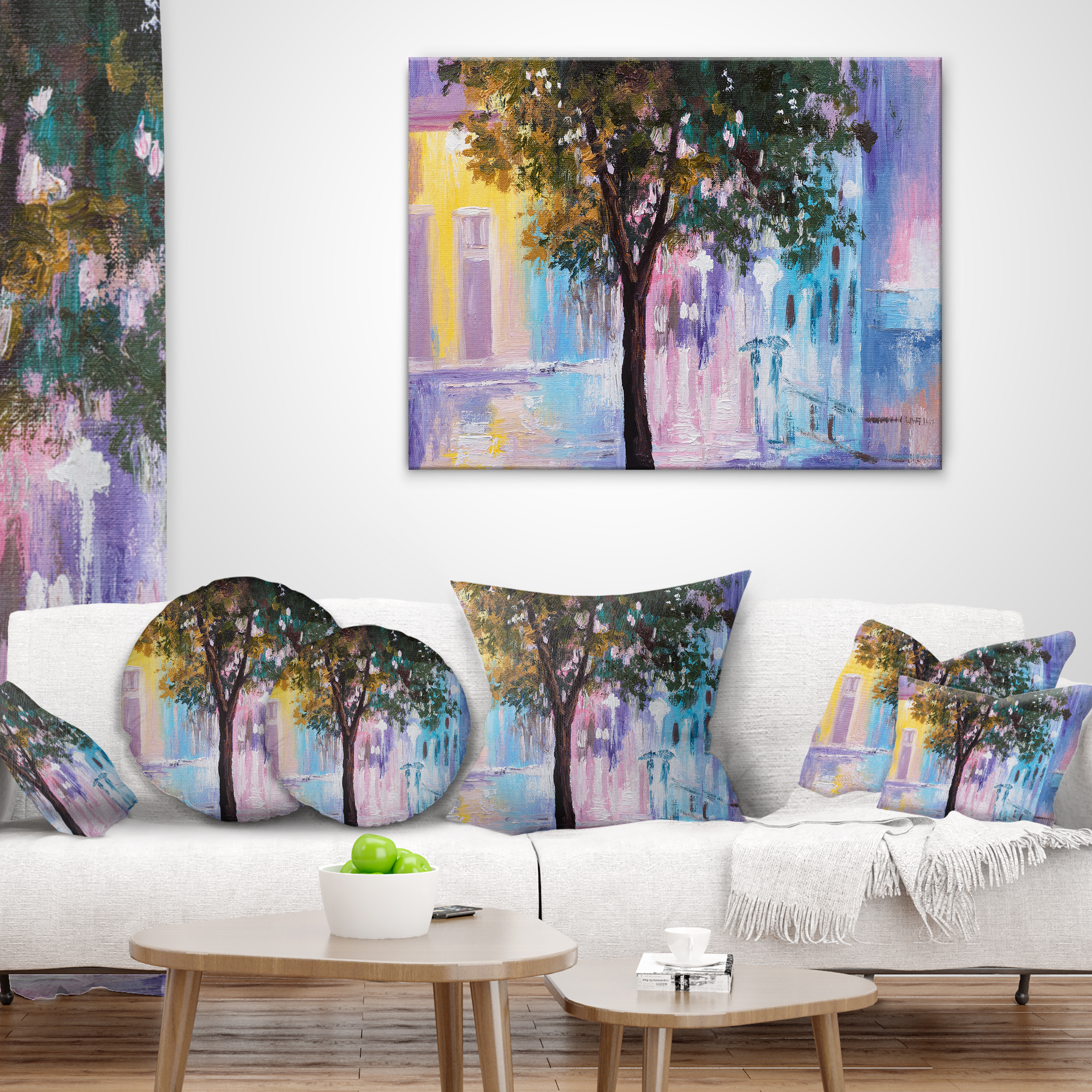 Designart Couple Walking in Rain - Landscape Printed Throw Pillow - 12x20