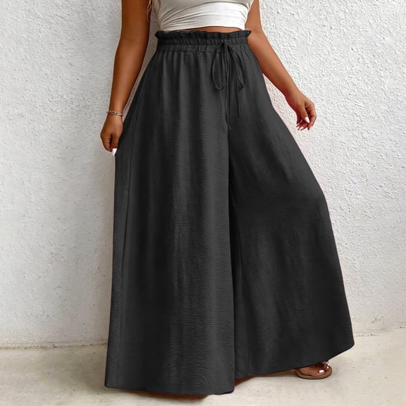 Pounoo Womens Palazzo Pants Elastic Waist Drawstring Wide Leg Flowy Pants Plain Womens Pants Loose Fit Vacation Wear Lightweight Womens Bottoms