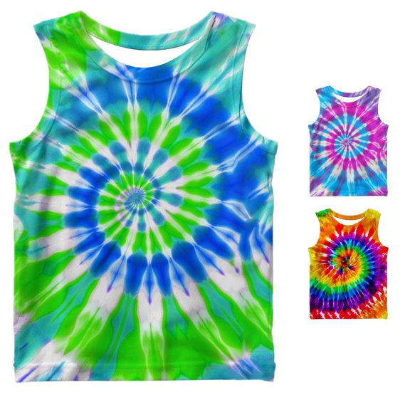 RUTAYY Boys Tank Tops Crew Neck Sleeveless Tie Dye Print Sports Outdoor Daily Wear Green