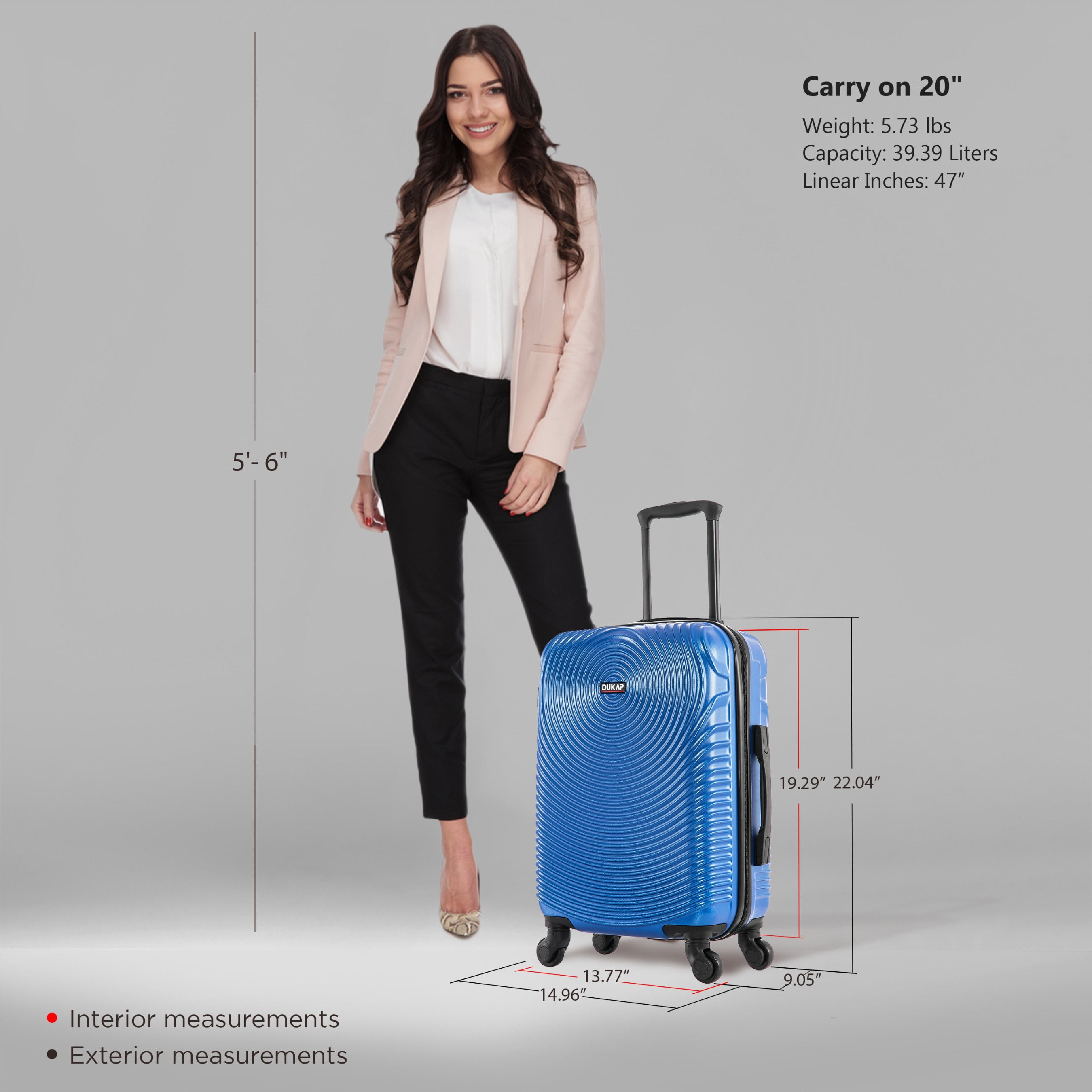 DUKAP Inception 20" Hardside Lightweight Luggage with Spinner Wheels, Handle and Trolley, Blue