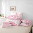 thumbnail image 6 of Castle Fairy Girly Pink Princess Castle 7Pcs Bedding Comforter Set,Kawaii Flowers Queen Bedding Sets Super Cozy,Musical Notes Queen Sheet Sets,Lightweight Room Decor, 6 of 8