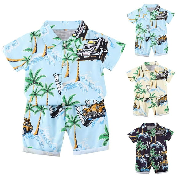 Ahuyic Boys Girls 2 Piece Outfits, Casual Outfit Sets for Toddler ,Summer Childrens Casual Ice Silk Short Sleeve Lapel Sets And Short Pants Two Pieces Set,Yellow,3 Years