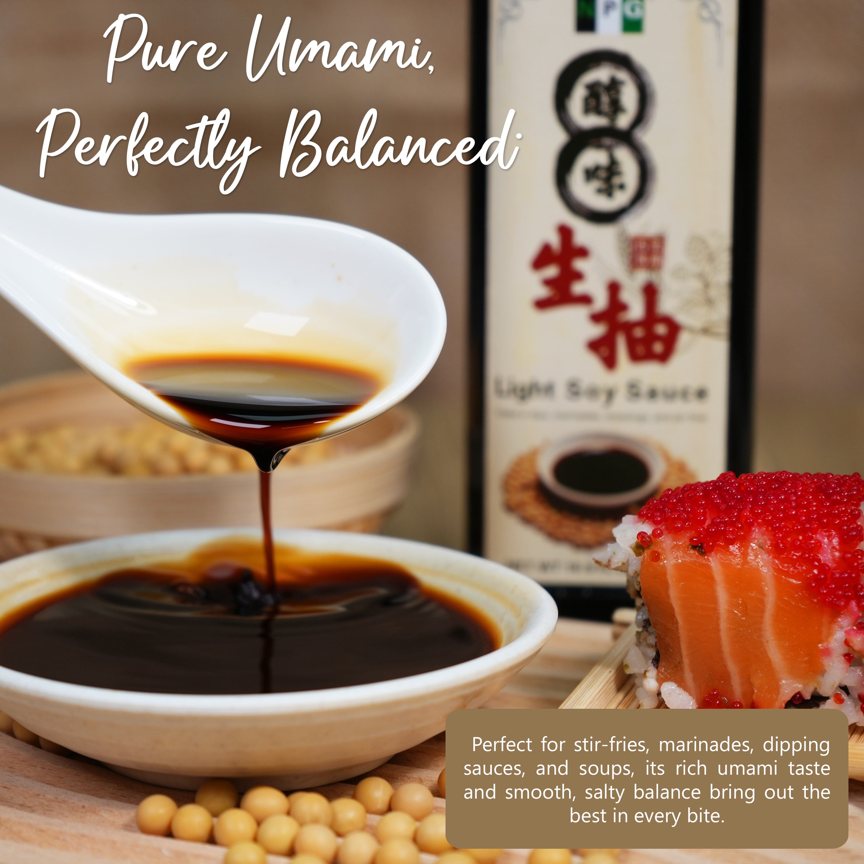 NPG Light & Dark Soy Sauce Set 16.9 fl oz (Pack of 2), Dipping Sauce for Dumplings, Fish, Noodles, Marinades, Stir Fry, Vegan