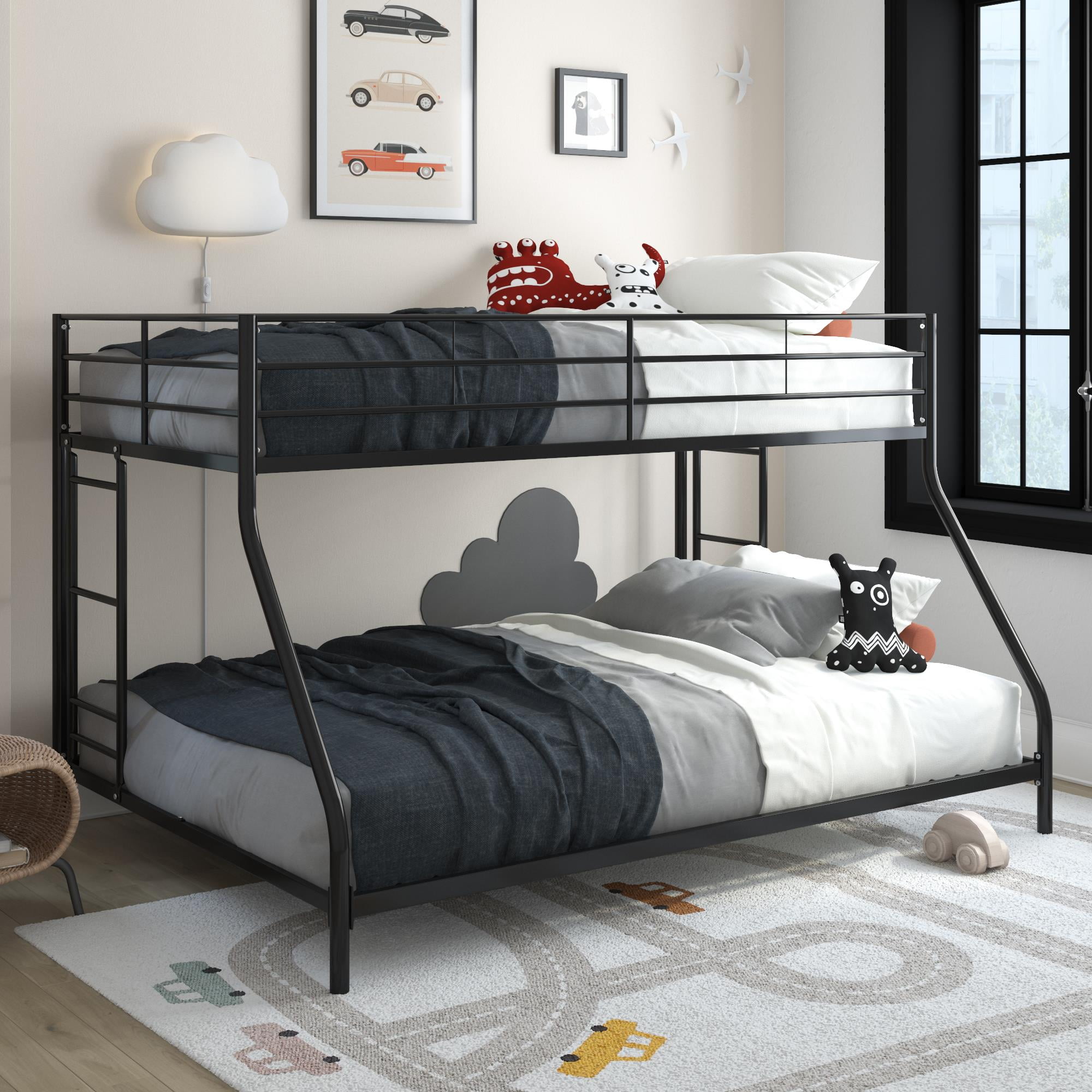 Mainstays Small Space Junior Twin Over, Black Twin Over Full Bunk Bed With Stairs