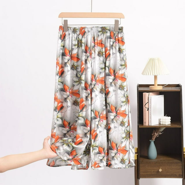 Taylonsss Pantalons de Pyjama Mi-Longs en Rayonne Imprimée pour Femmes Grande Taille Vêtements de Maison Bas de Pyjama