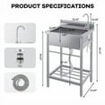 thumbnail image 2 of Stainless Steel Outdoor Sink,Freestanding Single Bowl Utility Sinks with Cold/Hot Water Pipe,Storage Shelf,Faucet and Adjustable Legs,Outdoor Sink Station with Storage Shelf for Backyard,Restaurant, 2 of 6