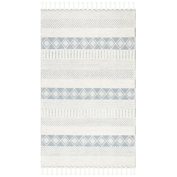 SAFAVIEH Kenya Constantine Geometric Wool Area Rug, Ivory/Blue, 3' x 5'