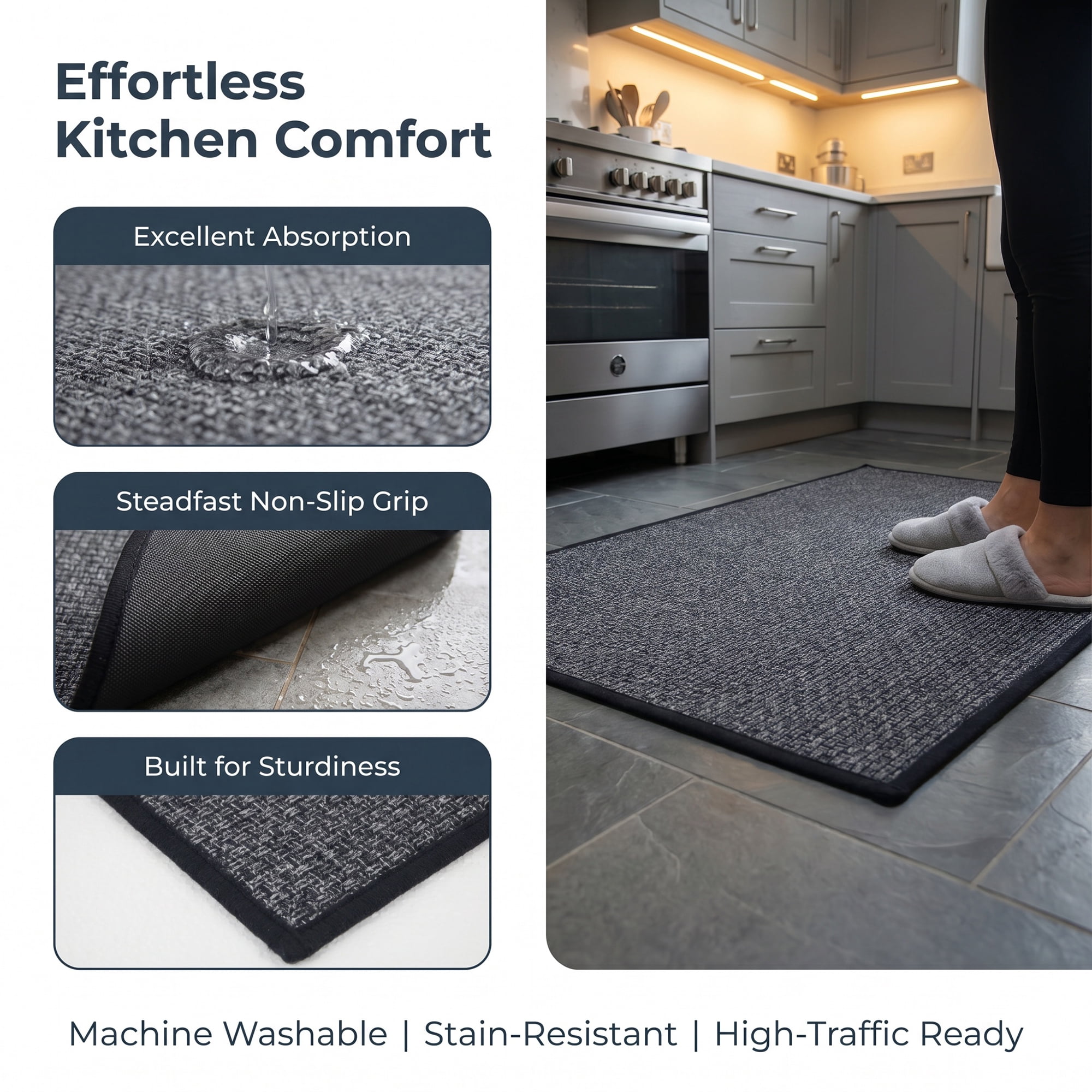 Unique Bargains Geometric Rugs Absorbent Cotton Blend Runner Rug Black Grey 30" x 18"