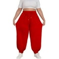 thumbnail image 3 of Plus Size Women's Elastic Waist Sweatpants with Pockets, Loose Fit Long Casual Sport Pants for Daily Wear, Workout, Gym, Lounge, and Outdoor Activities Red M, 3 of 7