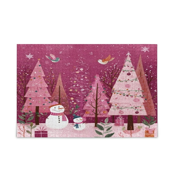 500 Pieces Jigsaw Puzzles Storage Bag & Guide Pink Christmas Forest Puzzle for 15