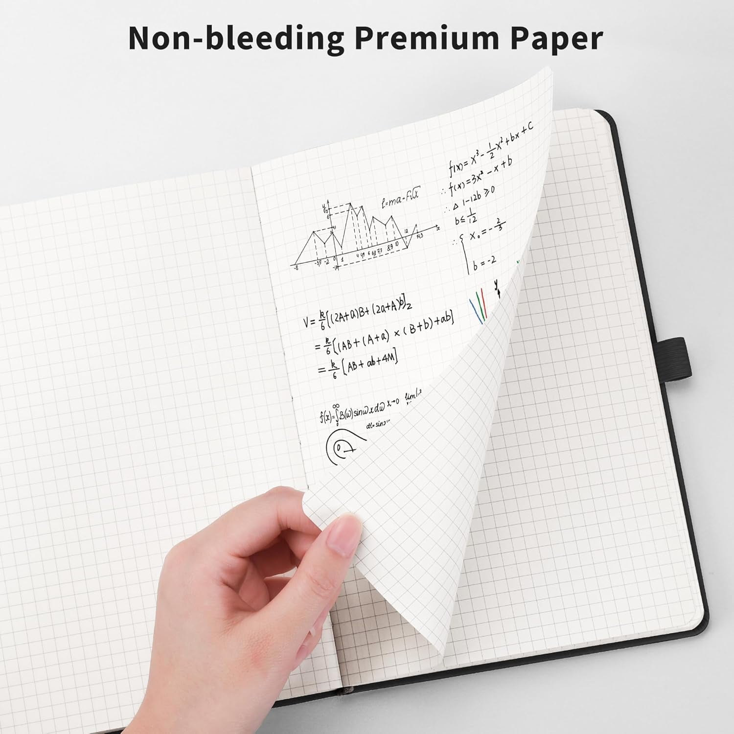 Graph Grid Paper Notebook, 2-Pack, 192 Pages per Pack, A5 Medium Size (5.7'' x 8.3''), Leather Hardcover, 100 GSM Thick Paper, for School, Students, Math, Engineering (Black & Black)