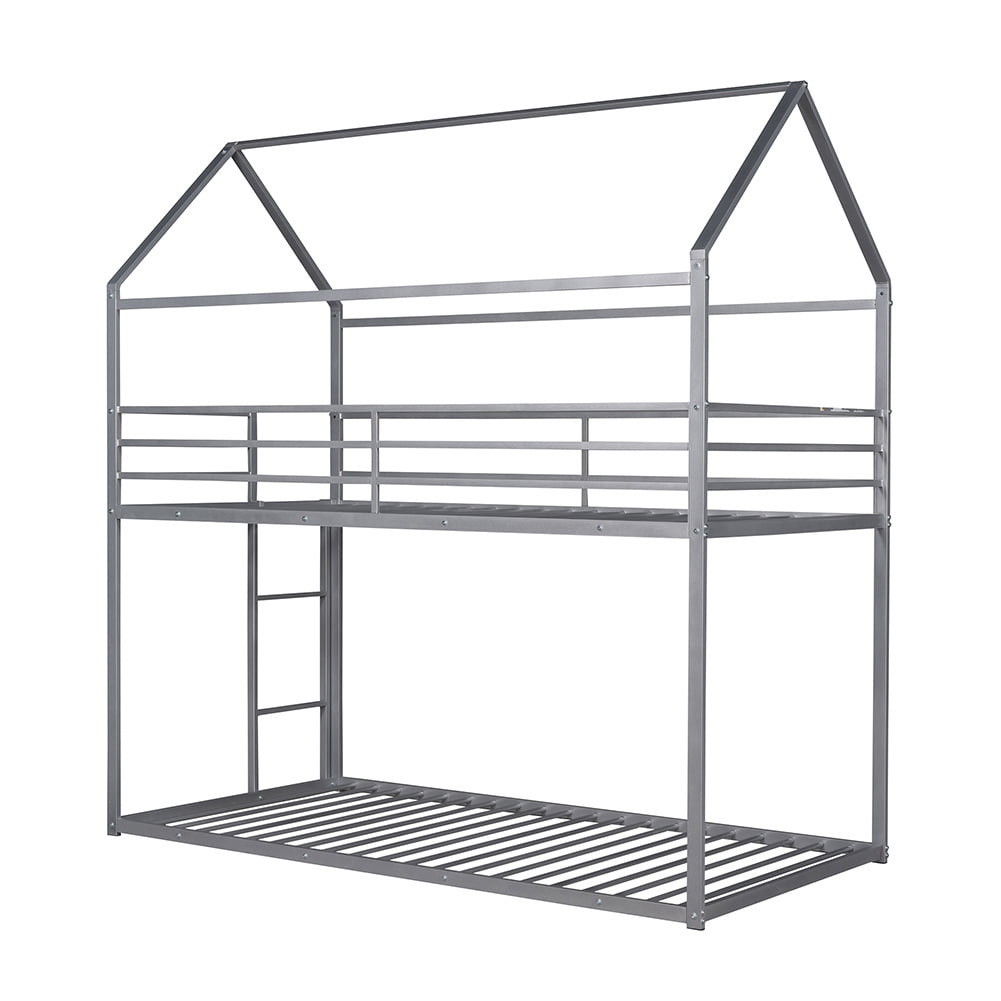Kepooman Twin Over Twin Kids Bunk Bed with Built-in Ladder, Metal Bunk Bed Frame, Sliver Kepooman Twin Over Twin Kids Bunk Bed with Built-in Ladder, Metal Bunk Bed Frame, Sliver