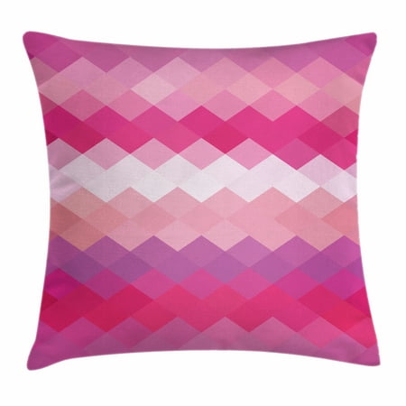 Hot Pink Cushion Covers Hot Pink Throw Pillow Cushion Cover, Classical Simple Modern Design with Vibrant Colored Diamond Line Pattern, Decorative Square Accent Pillow Case, 16 X 16 Inches, Pink Peach Fuchsia, by Ambesonne ()