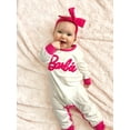 thumbnail image 3 of Barbie Baby Girls Rompers White Letter Embroidered Long Sleeves Jumpsuits Outfits Sizes 0-24 Months, 3 of 9