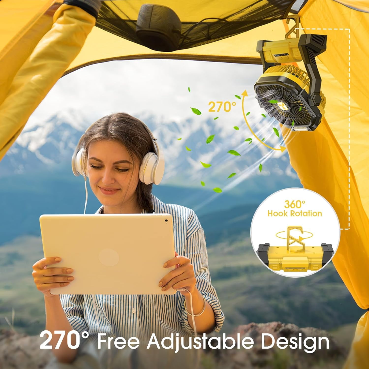 Portable Fan Rechargeable, 20000mAh Cordless Battery Powered Fan with LED Lantern,Table Fan, USB C Battery Operated Fans for Travel Bedroom Home Camping Tent Office Beach Desk Fishing