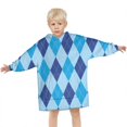 thumbnail image 3 of Light Blue and Dark Blue Argyle Pattern Blanket Hoodies for Kids 6-13YR Oversize Wearable Blanket Hoodies for Boys Girls Teens, 3 of 7