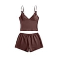thumbnail image 4 of Womens Pajama Set Suspenders Bow Tank Top Shorts Solid Color Lightweight Pajamas Brown, 4 of 5