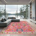 thumbnail image 2 of ODIKA 8'x10' Washable Area Rug Non-Shedding, Easy Care, Pink Turquoise Vibrant Floral Symphony Accents Elegant Symmetrical Design with Ornate for King Size Bedroom Under Bed, Master Suite, 2 of 7