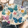 thumbnail image 3 of Round Table Cover 36-44 Inch Spring Butterflies Waterproof Reusable Table Cloth Round Fitted Vinyl Tablecloth with Elastic Edged for Parties Outdoors, Summer Countryside Leaf Flowers, 3 of 9
