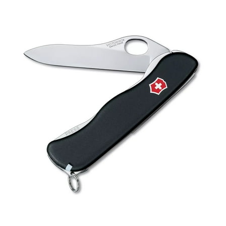 Victorinox Sentinel Swiss Army Knife, 4 Function Swiss Made Pocket Knife with Large Blade, Tweezers, Toothpick and Key Ring - Black
