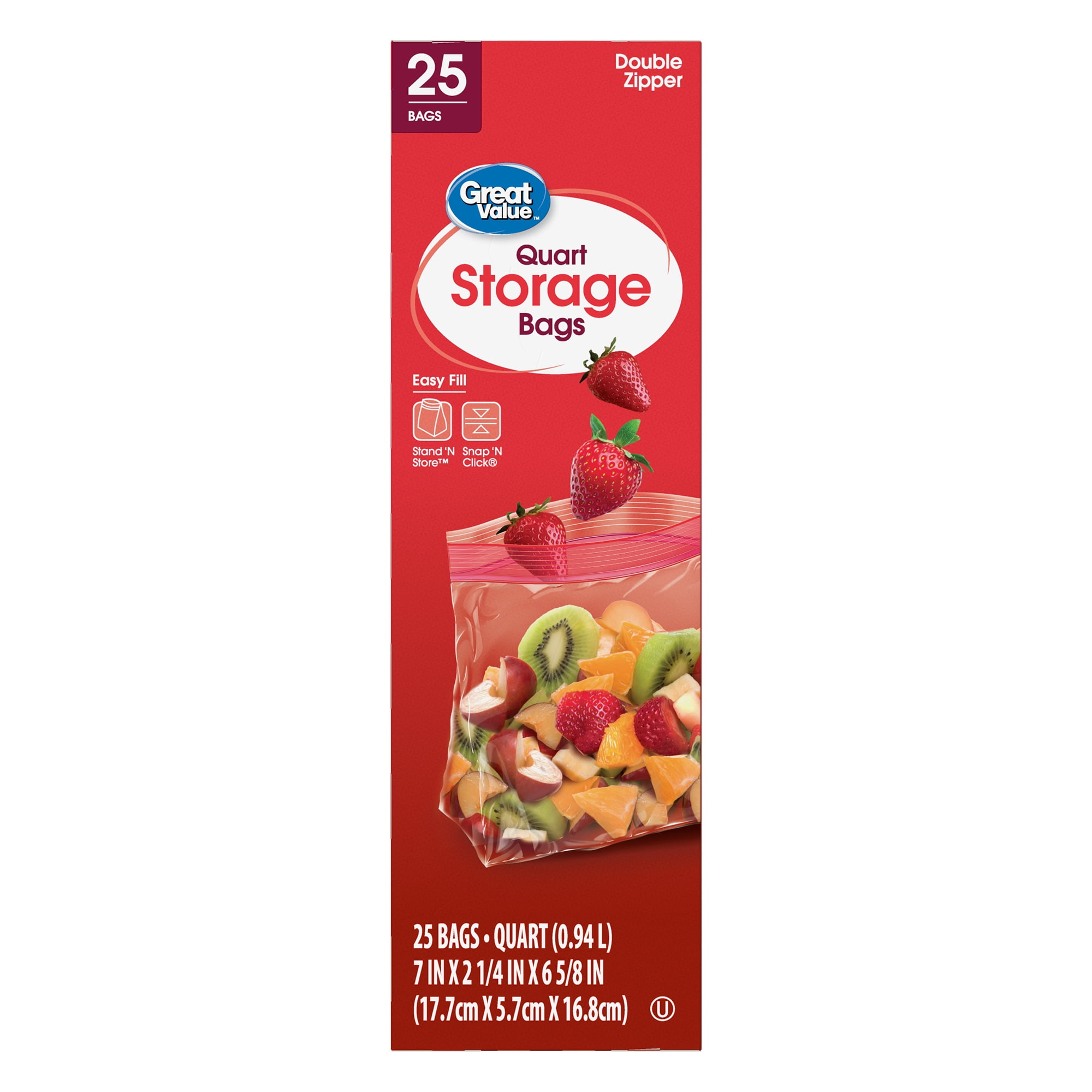 Great Value Fresh Seal Quart Storage Bags, 25 Count