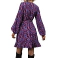 thumbnail image 4 of Leopard Glitter Dress Cheetah Ruffle Belted V Neck A Line Long Sleeve Elegant Casual Dress L, 4 of 8