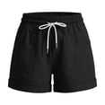 thumbnail image 5 of Women's Plus Size Comfy Elastic Waist Drawstring Loose Shorts, Soft Polyester Blend Fabric with Side Pockets, Casual Summer Lounge, Travel, Easy Care Relaxed | TruHer,Black M, 5 of 6