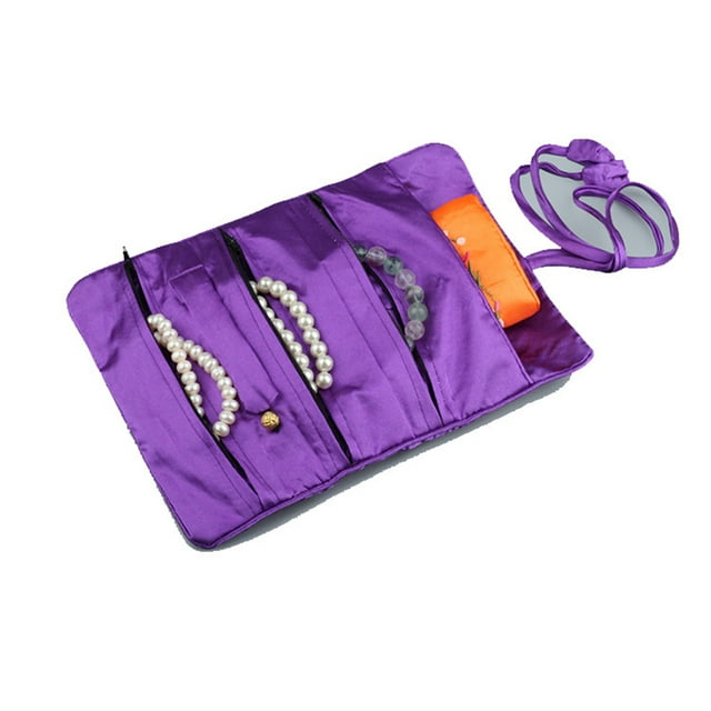 stanreset Brocade Satin Bag Silk Embroidery Scroll Smooth Jewelry Pouch Lightweight Multi Layer Ornaments Storage Necklaces Green