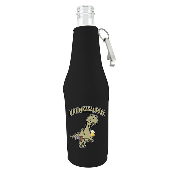 Drunkasaurus Beer Bottle Coolie (Black With Opener)
