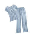 thumbnail image 2 of Hinvhai Built-in-Bra Sleepwear for Pregnant Women Convenient Nursing Pajama Sets Short Sleeve Loungewear Long Pants Pjs 2 Piece Outfits Blue 6(M), 2 of 3