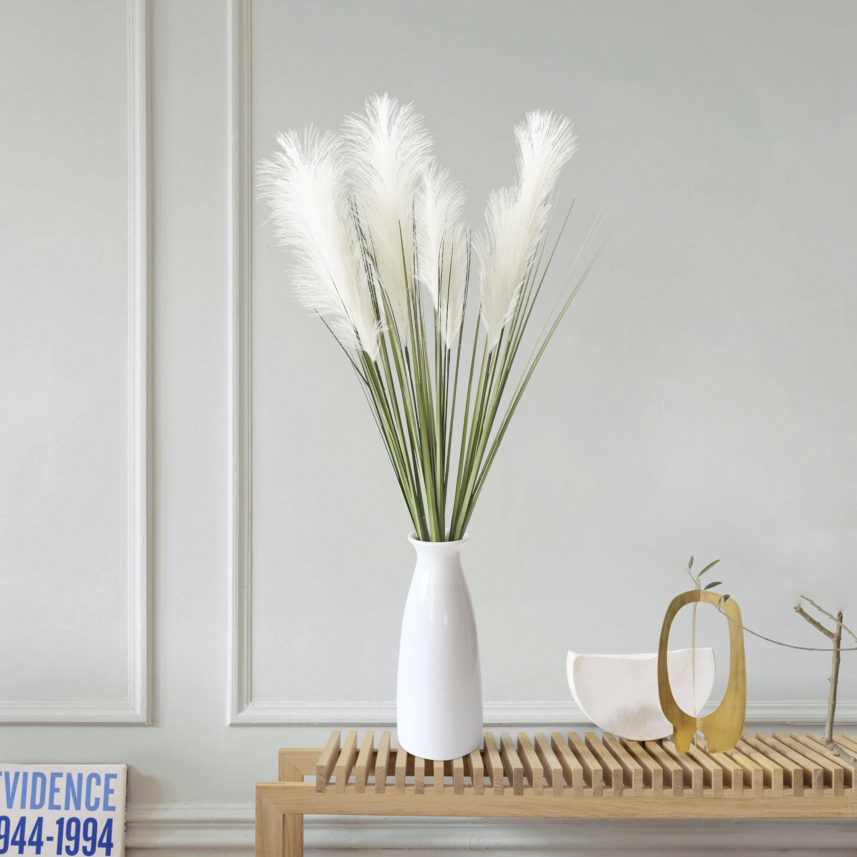 (4 pack) 31-inch Artificial Feather Reed Grass Pampas Grass Long Stem, Cream, for Indoor Use, by Mainstays