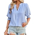 thumbnail image 1 of Blusa de media manga con farol para mujer, cuello en V, camisas fluidas, color puro, informal, lindo punto, 1 of 6
