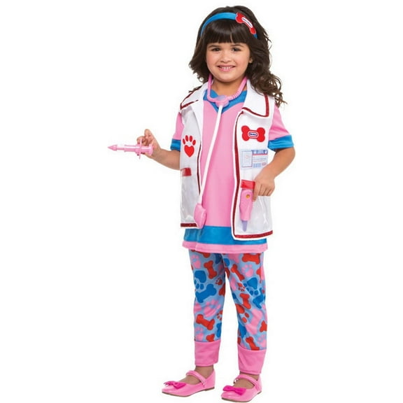 Living Fiction Vet Girl Fancy-Dress Costume for Toddlers with Toy Medical Instruments, Pink 2T