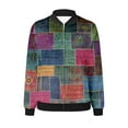thumbnail image 4 of JURANMO Deals Prime Women's Bomber Jacket Casual Coat Fall Winter Zip Up Outerwear Vintage Ethnic PrintLong Sleeve Windbreaker with Pockets Multicolor M, 4 of 6
