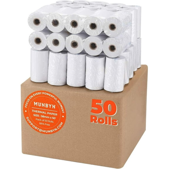 2 1/4" inch x 50'ft Thermal Paper (50 Rolls), BPA Free Receipt Paper, 58mm Thermal Receipt Papers Fits All 58mm Thermal POS Printer, Square Terminal Credit Card Machines printers clearly