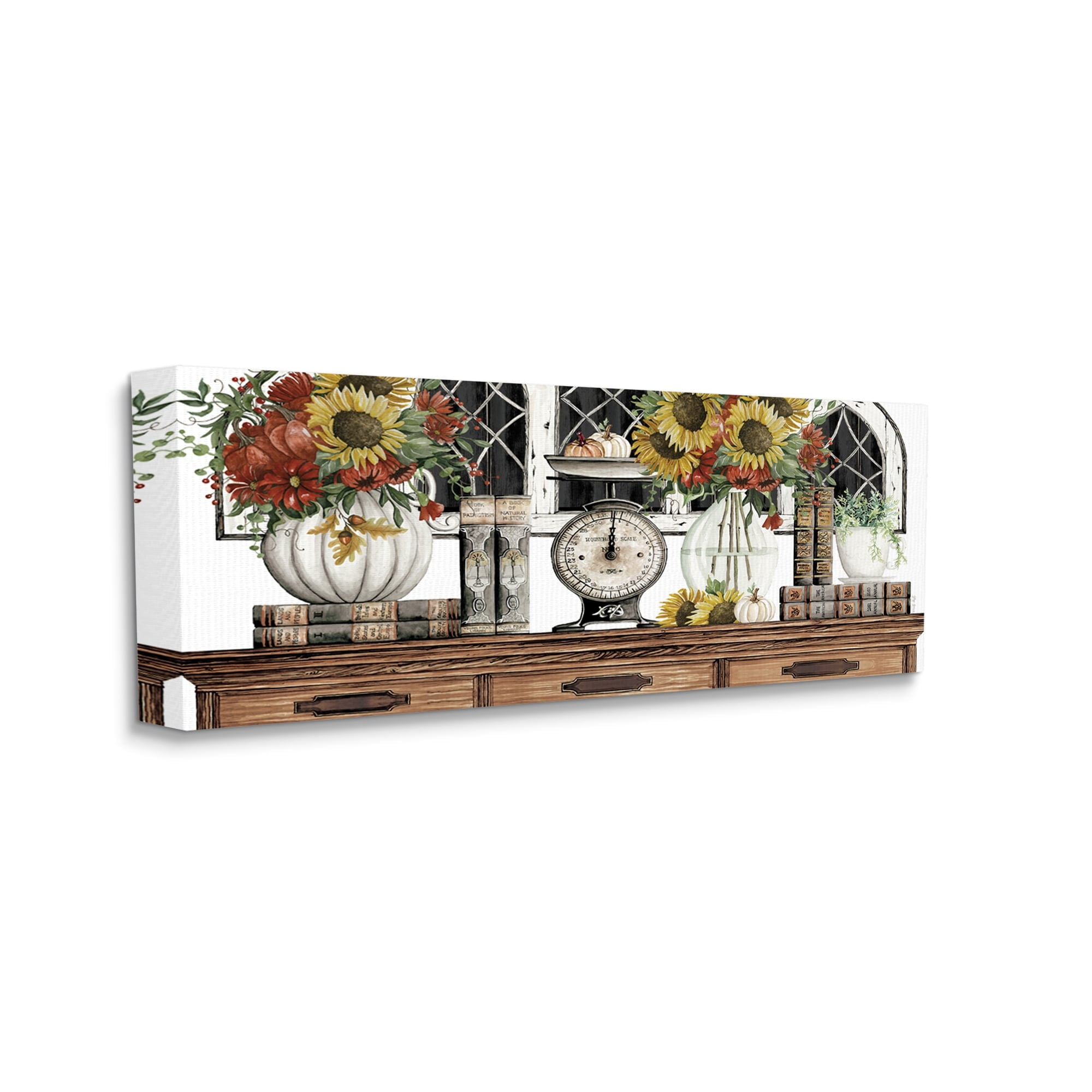 Stupell Industries Sunflowers Atop Antique Furniture Vintage Scale Books Painting Gallery Wrapped Canvas Print Wall Art, Design by Cindy Jacobs