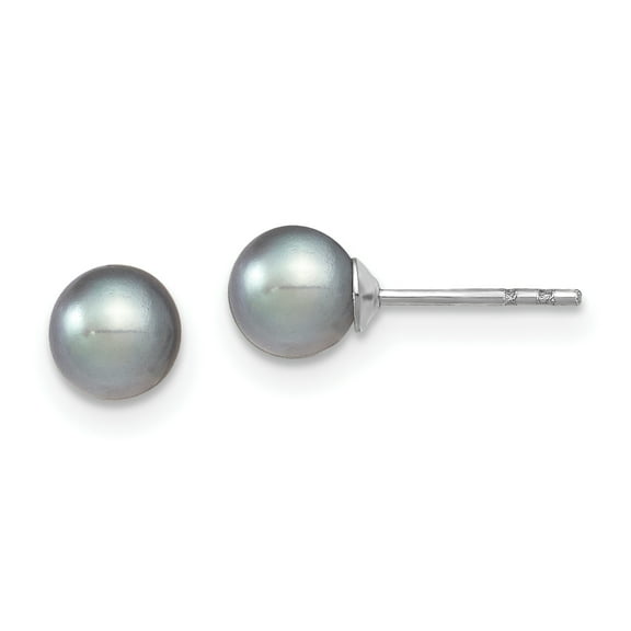 Primal Silver Sterling Silver Rhodium-plated 5-6mm Grey Freshwater Cultured Round Pearl Stud Earrings