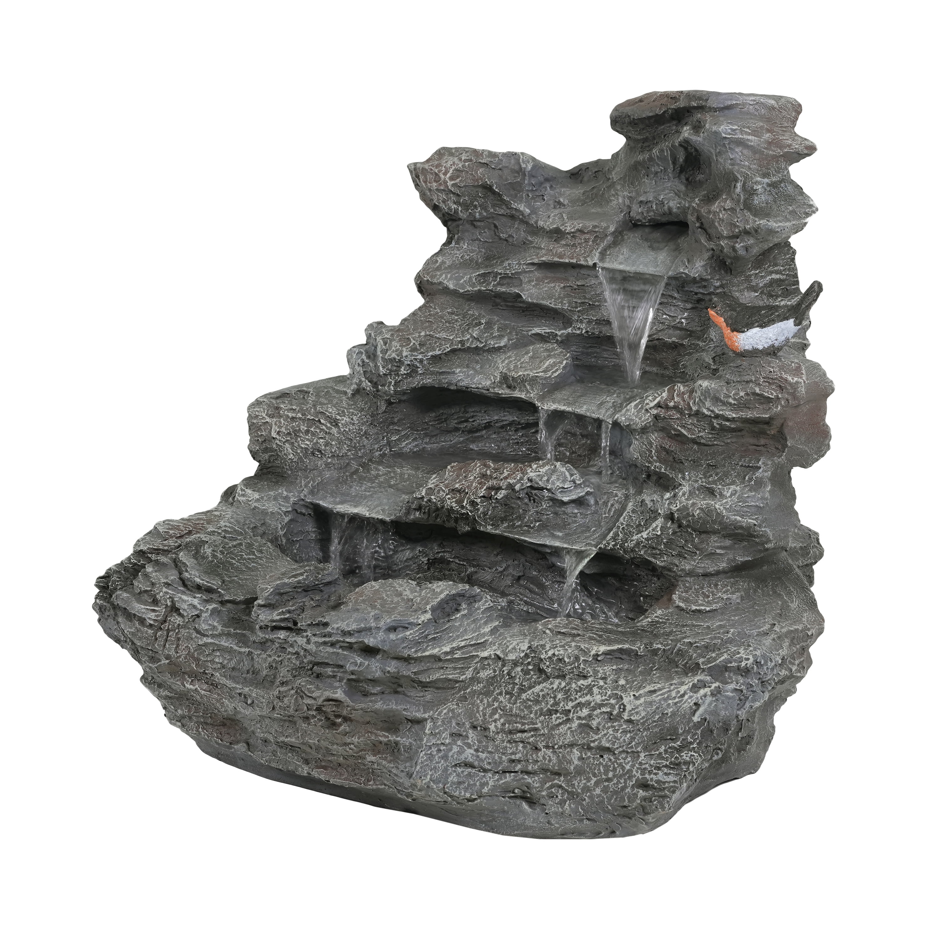 4-Tiered Concrete Rock Waterfall Fountain, 20.8"H – Outdoor Garden Decor with LED Lights, Weather-Resistant, Soothing Water Sound Ambiance