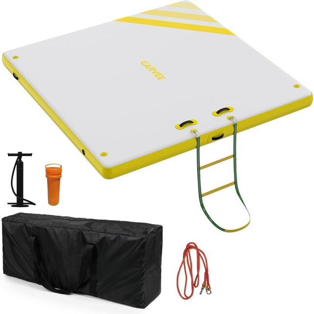 Garvee Inflatable Floating Dock 8 ft x 6 ft, 5.9 inch Thickness None-Slip PVC Surface, Yellow & White