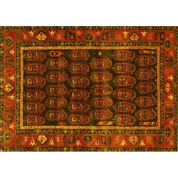 Ahgly Company Machine Washable Indoor Rectangle Persian Yellow Traditional Area Rugs, 5' x 8'