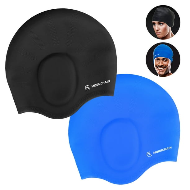 2 Pack Silicone Swimming Cap, Super Elastic & Durable Ear Protection